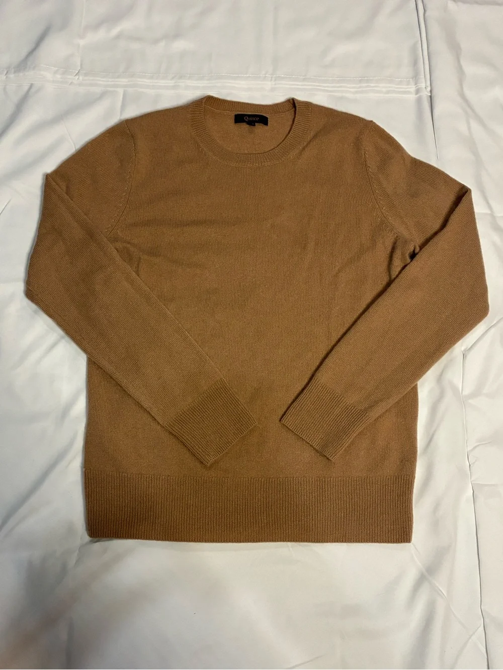 Quince 100% Cashmere Crewneck Sweater XS Camel Tan Minimalist